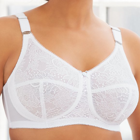 Set Of 3! 44F Glamorise COMFORT LIFT Bra (COTTON-LINED) Wireless LACE WHITE NEW - Picture 4 of 16